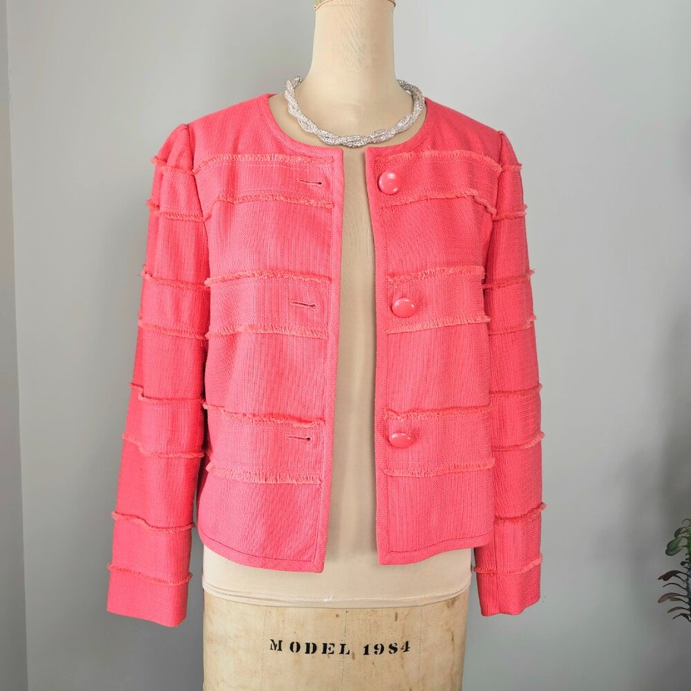 J.Crew Coral Fringe Cropped Jacket Raw Edge Texture Size 10